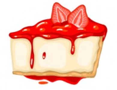 A thick slice of strawberry cheesecake with the strawberry sauce dripping over the solid single layer of cheesecake. Makes me hungry looking at it.