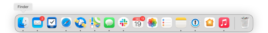 a screenshot of the Dock in Big Sur, showing apps in rounded rectangles except for a select couple that are round.